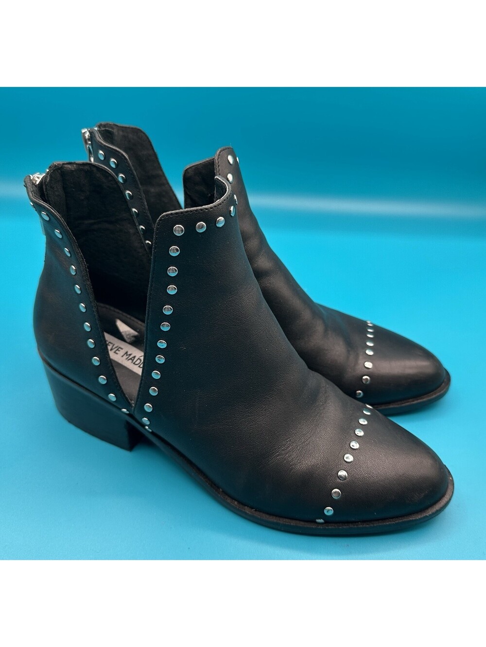 Steve Madden Conspire Black Leather Studded Ankle Boots Goth Witchy Booties 9